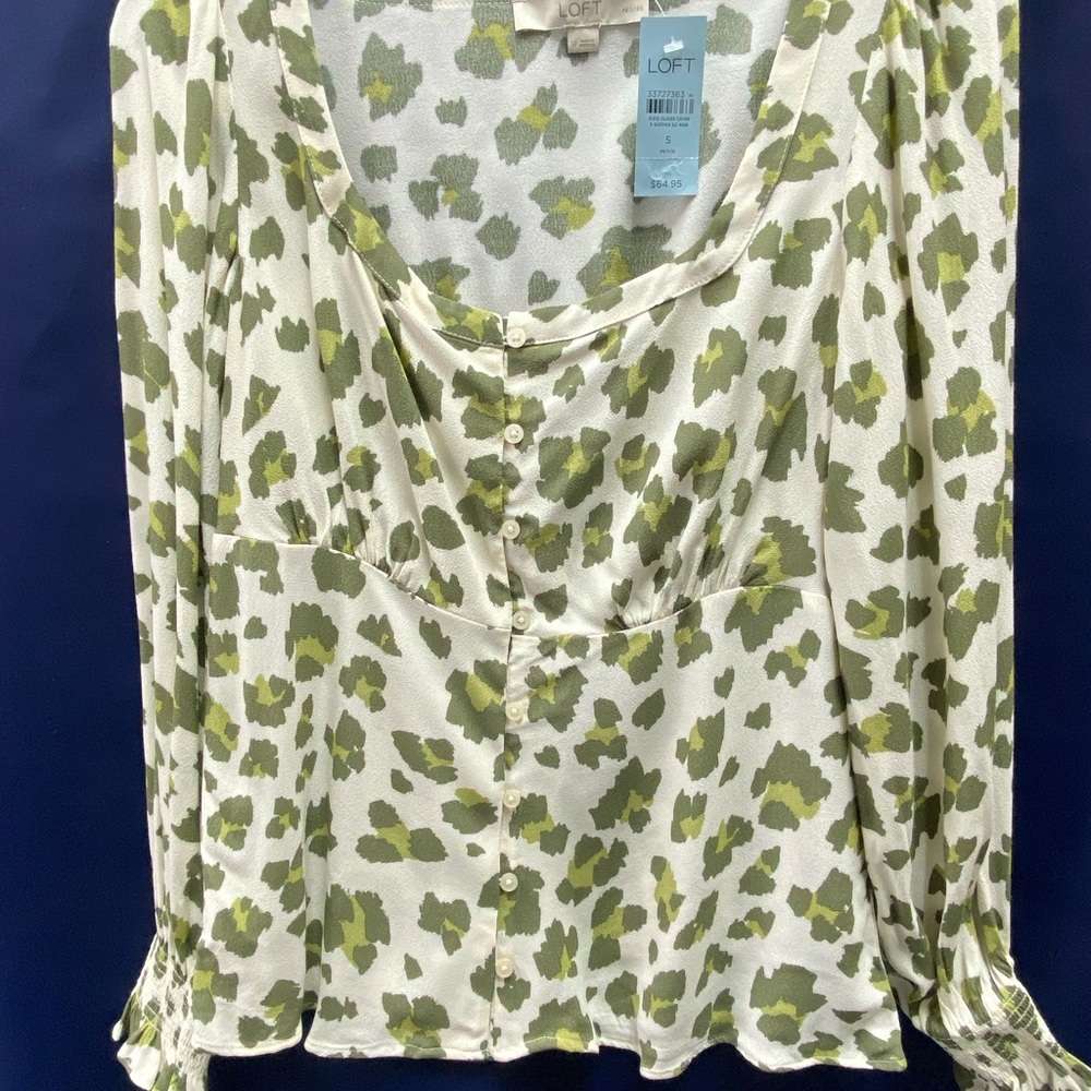 LOFT Olive and Cream Button-Down Blouse